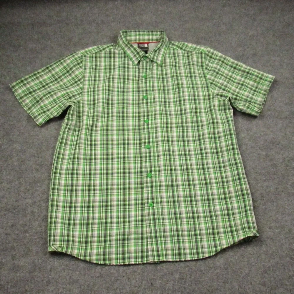 The North Face Shirt Men Medium Green‎ Black Plaid Hiker Camp Outdoors